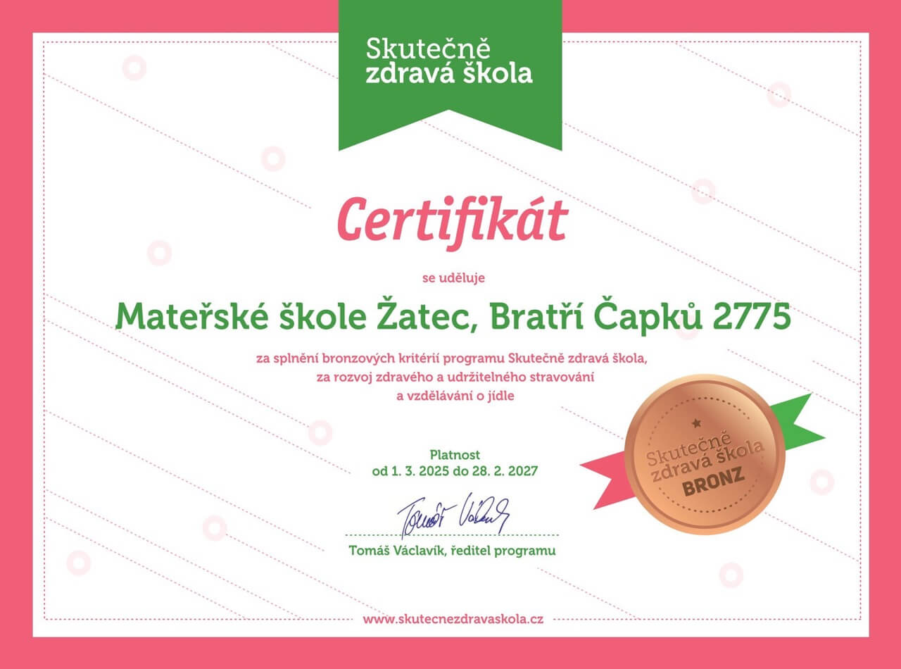 Obhájili jsme bronzový certifikát Skutečně zdravé školy