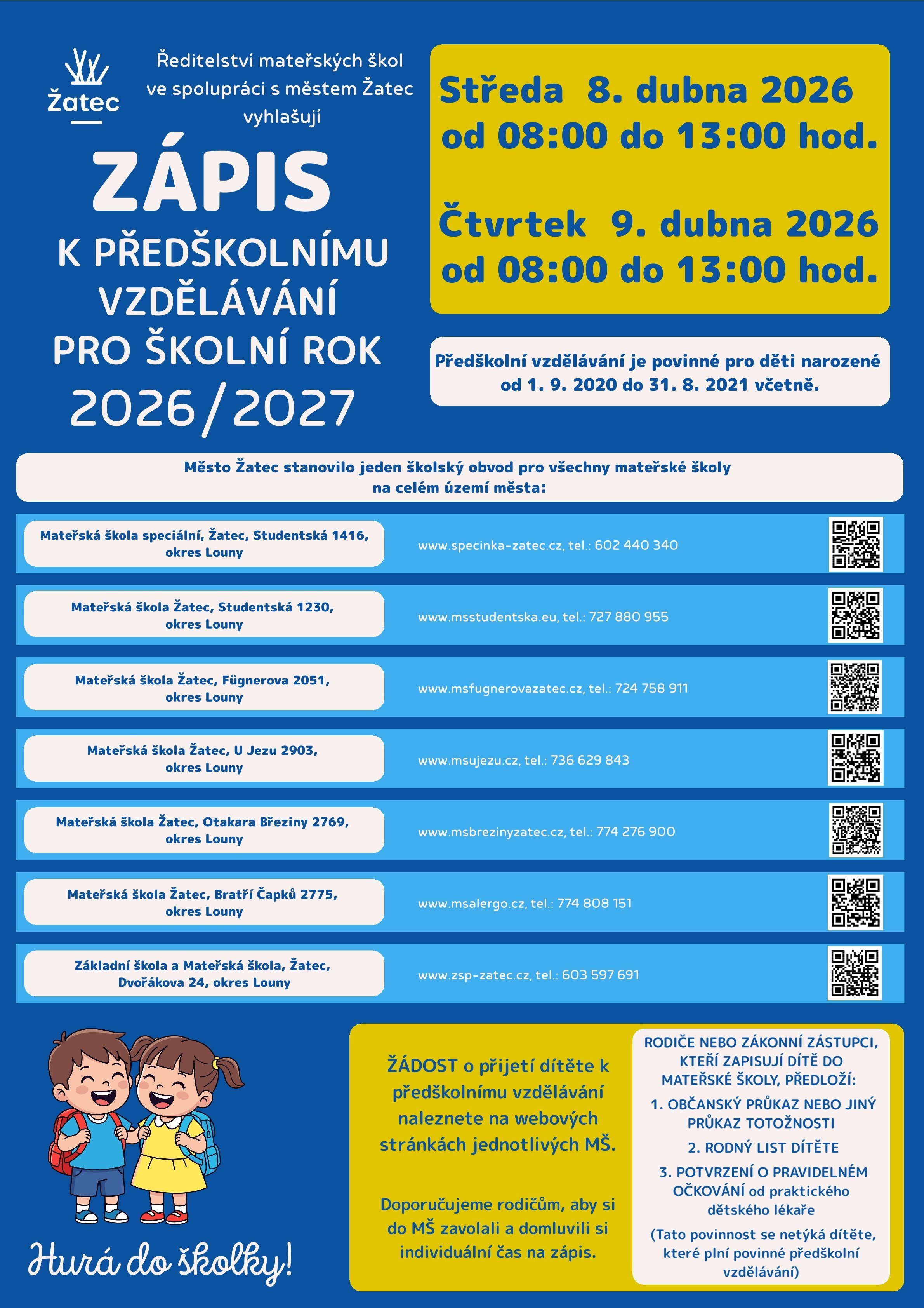 Zápis k předškolnímu vzdělávání pro školní rok 2026/2027