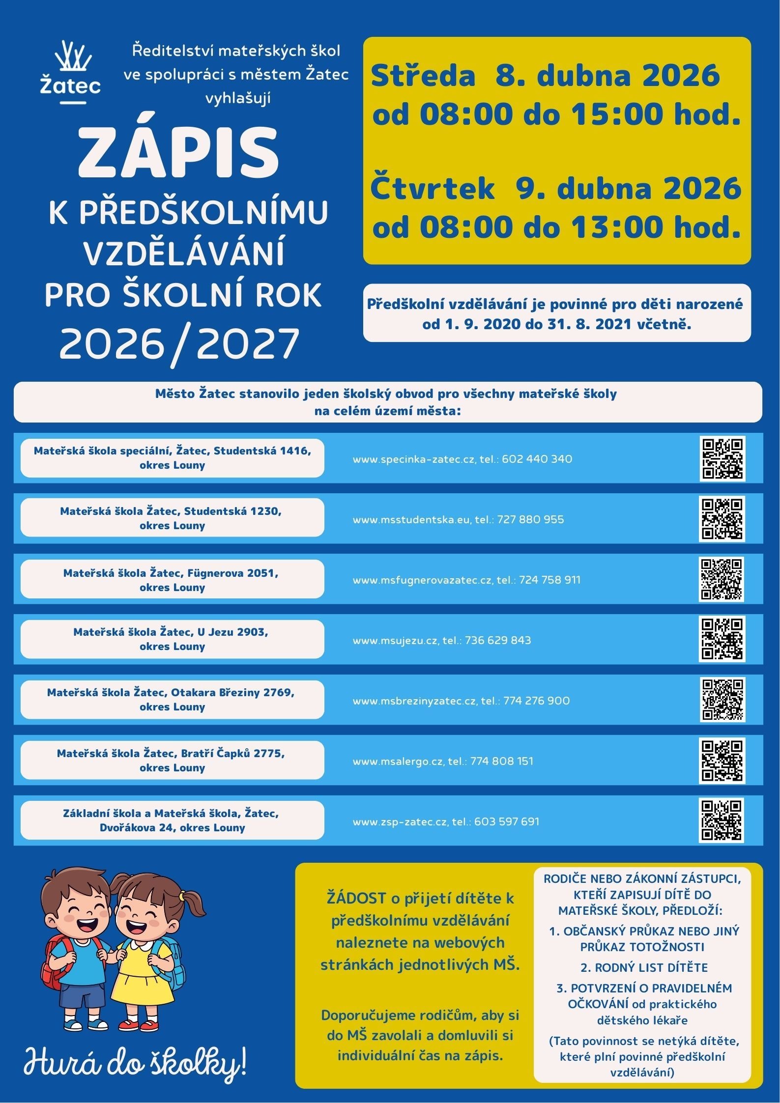 Zápis k předškolnímu vzdělávání pro školní rok 2026/2027